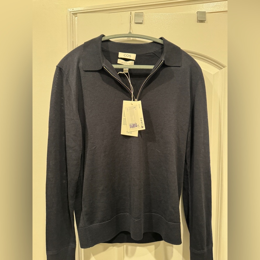 NEW COS MERINO WOOL HALF-ZIP POLO SHIRT